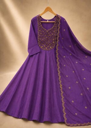 Purple Embroidered Umbrella Kurti with Dupatta-HIFI114