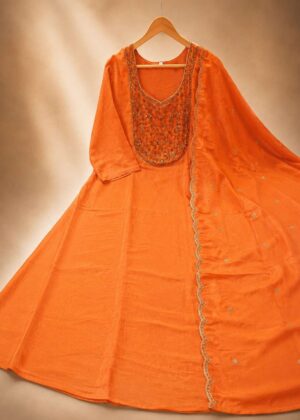 Orange Embroidered Umbrella Kurti with Dupatta-HIFI115