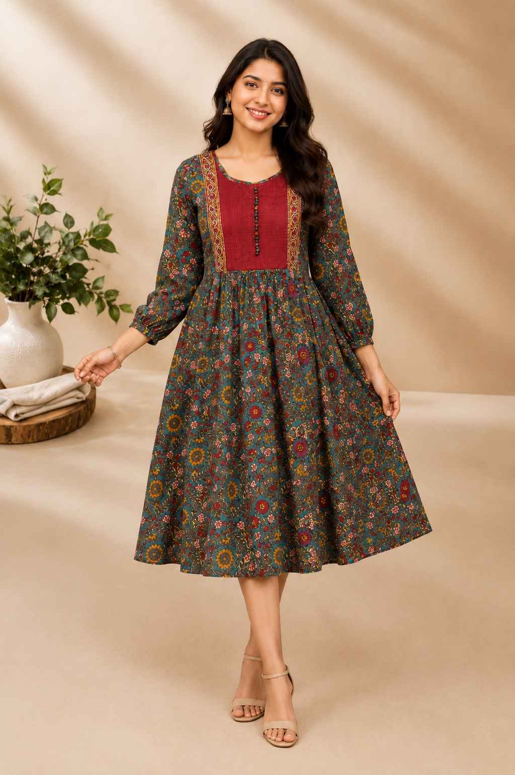Premium Floral Print Rayon Short Umbrella Kurti-HIFI101 - Image 3