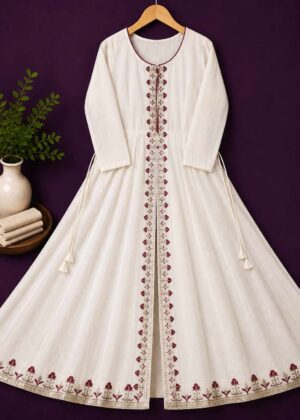 Graceful Rani Pink Embroidered A- Line Short Kurti-HIFI111