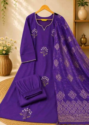 Elegant Violet Roman Silk Kurti Pant & Banarasi Dupatta Set-HIFI129
