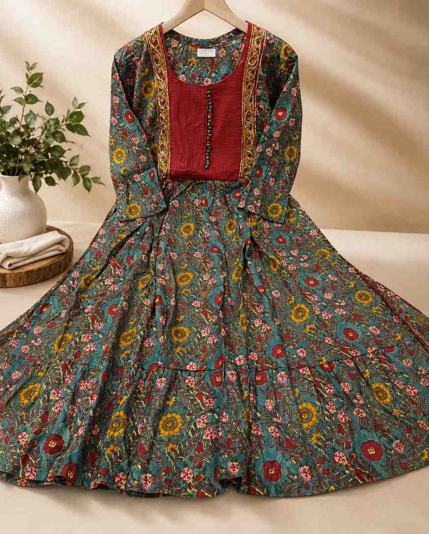 Premium Floral Print Rayon Short Umbrella Kurti-HIFI101