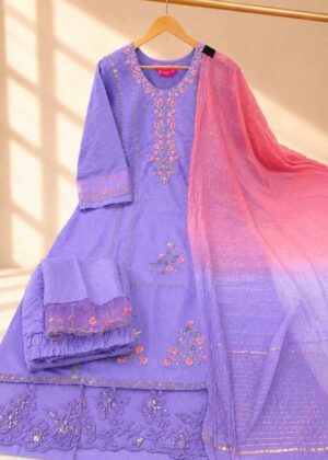 Premium Lavender Floral Embroidered 3-Piece Kurta Set-HIFI122