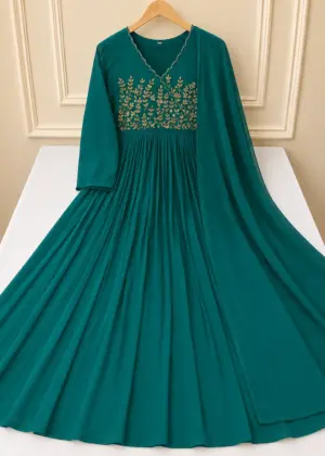Premium Georgette Aari Work A-Line Top with Dupatta-HIFI64