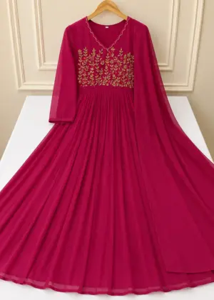 Premium Georgette Aari Work A-Line Top with Dupatta-HIFI65