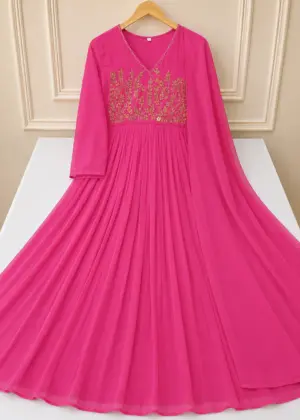 Premium Georgette Aari Work A-Line Top with Dupatta-HIFI66