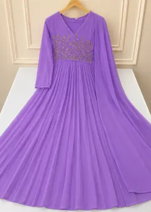 Premium Georgette Aari Work A-Line Top with Dupatta-HIFI69