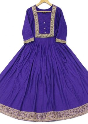 Premium Mulchanderi Long Umbrella Kurti with Heavy Embroidered Border | Ethnic Party Wear-HIFI262