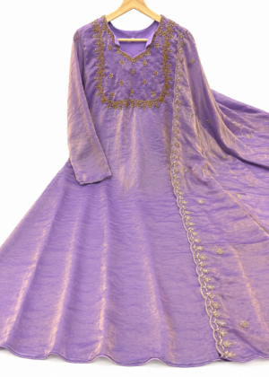 Premium Handwork Space Silk Umbrella Gown with Embroidered Shawl – HIFI257