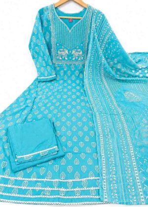 Cotton Printed Anarkali Kurti Pant & Dupatta Set-HIFI316
