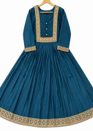 Premium Mulchanderi Long Umbrella Kurti with Heavy Embroidered Border | Ethnic Party Wear-HIFI261