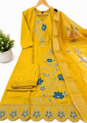 Premium Glass Two tone Embroidered 3 Piece Suit Set-HIFI166