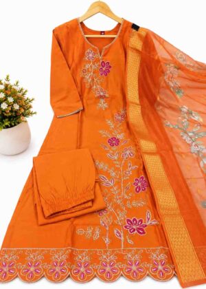 Premium Glass Two tone Embroidered 3 Piece Suit Set-HIFI167