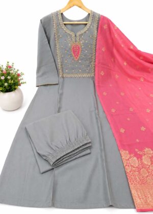 Premium Shimmer 3 Piece Kurti Set with Banarasi Dupatta-HIFI171