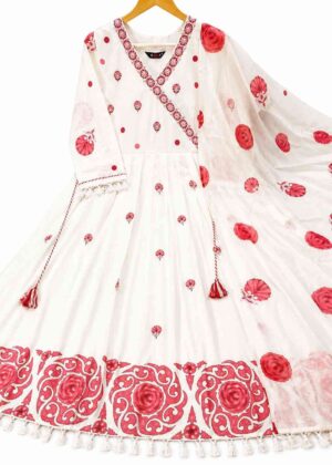 Premium Mul Cotton Umbrella Kurti with Printed Mul Cotton Shawl | V-Neck-HIFI226