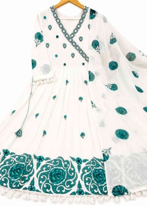 Premium Mul Cotton Umbrella Kurti with Printed Mul Cotton Shawl | V-Neck-HIFI225