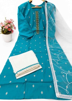 Women's Trending Roman Silk Embroidered Straight Kurta Set-HIFI174