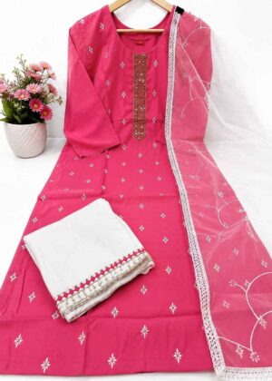 Women's Trending Roman Silk Embroidered Straight Kurta Set-HIFI175