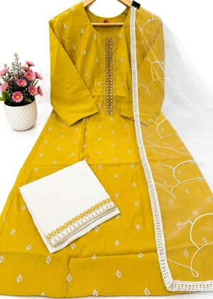 Women's Trending Roman Silk Embroidered Straight Kurta Set-HIFI173