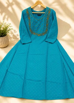Royal Blue Embroidered Anarkali Kurti  – Premium Party Wear-HIFI192