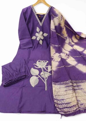Premium Embroidered 3 Piece Kurti Set with Organza Dupatta | V-Neck HIFI218