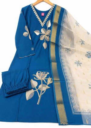 Premium Embroidered 3 Piece Kurti Set with Organza Dupatta | V-Neck HIFI221