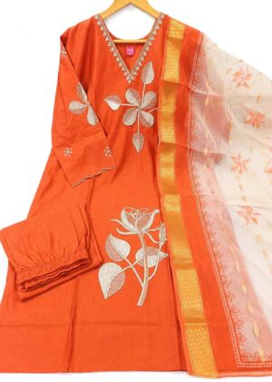 Premium Embroidered 3 Piece Kurti Set with Organza Dupatta | V-Neck HIFI220
