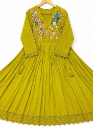 Premium Mul Chanderi Floral Embroidered Anarkali-HIFI268