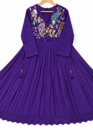 Premium Mul Chanderi Floral Embroidered Anarkali-HIFI267