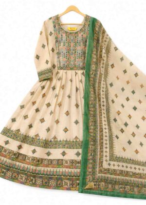 Tissue Aari Work Long Kurti with Pointed Shawl-HIFI320