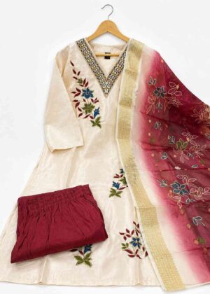 Women's Embroidered Glass Silk 3 Piece Set with Dupatta-HIFI354