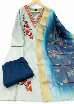 Women's Embroidered Glass Silk 3 Piece Set with Dupatta-HIFI355