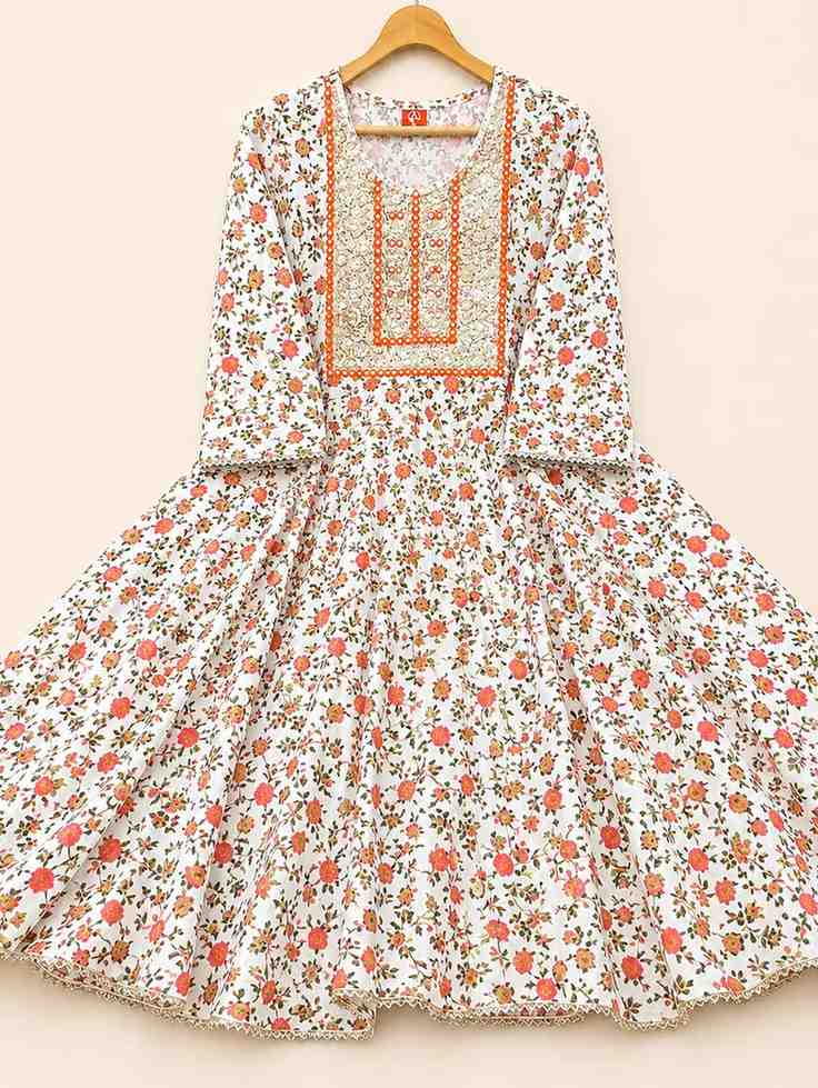 Floral Printed Cotton Umbrella Kurti -HIFI331