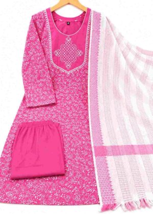 Elegant Cotton 3-Piece Embroidered Kurti Set-HIFI508