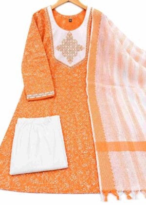 Elegant Cotton 3-Piece Embroidered Kurti Set-HIFI509