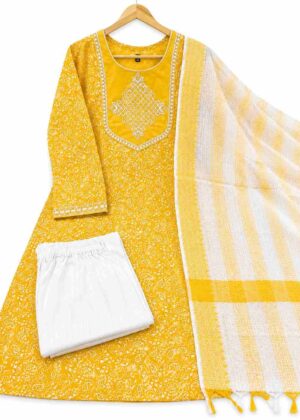 Elegant Cotton 3-Piece Embroidered Kurti Set-HIFI510