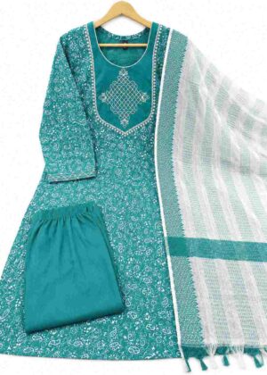 Elegant Cotton 3-Piece Embroidered Kurti Set-HIFI507