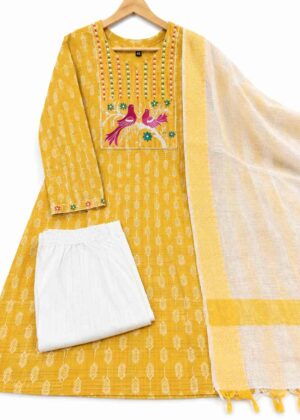 Elegant Cotton 3-Piece Embroidered Kurti Set-HIFI511
