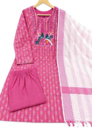 Elegant Cotton 3-Piece Embroidered Kurti Set-HIFI512