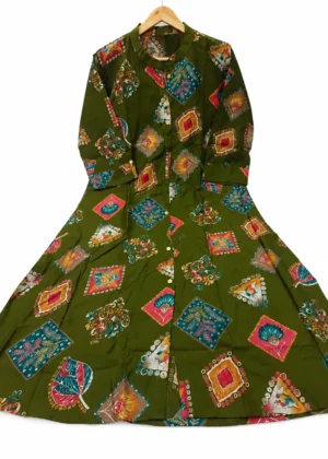 A-Line Printed Collar Umbrella Kurti-HIFI497
